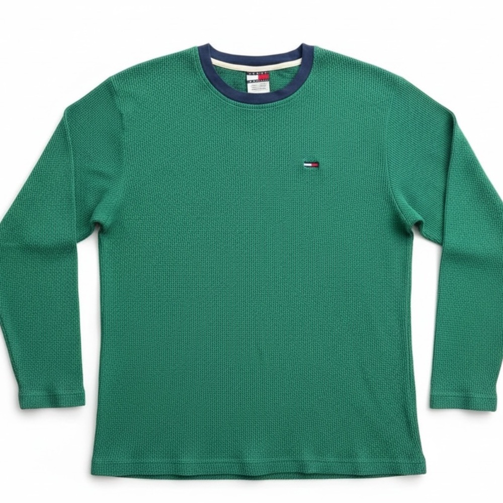 Vintage Tommy Jeans‎ Green Thermal Long Sleeve Shirt Size XL check measurements